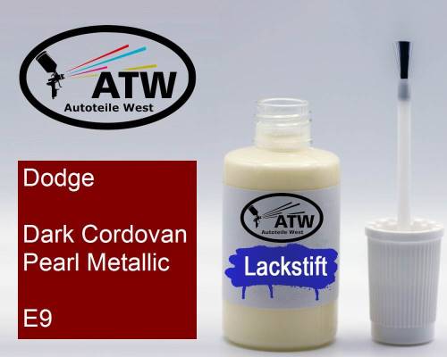 Dodge, Dark Cordovan Pearl Metallic, E9: 20ml Lackstift, von ATW Autoteile West.